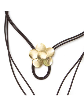 Colar Dourado courinho com Flor Unica e Bolinhas