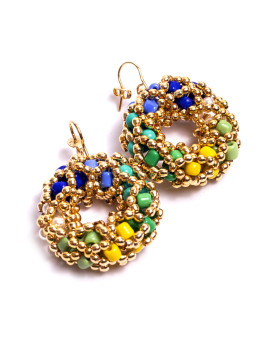 Brinco Dourado Bolinhas Coloridas