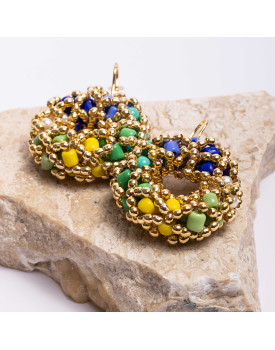 Brinco Dourado Bolinhas Coloridas