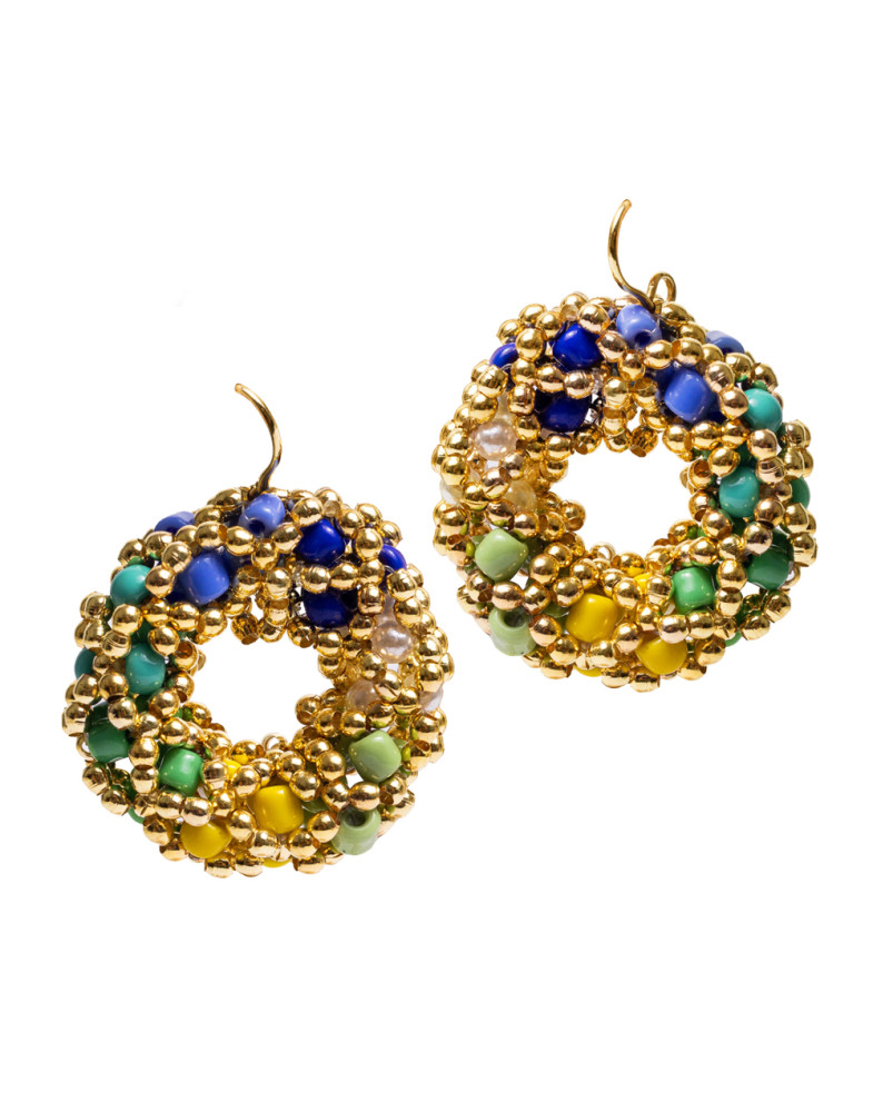 Brinco Dourado Bolinhas Coloridas