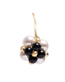 Brinco Dourado Flor De Pérola Com Bolinha Preta