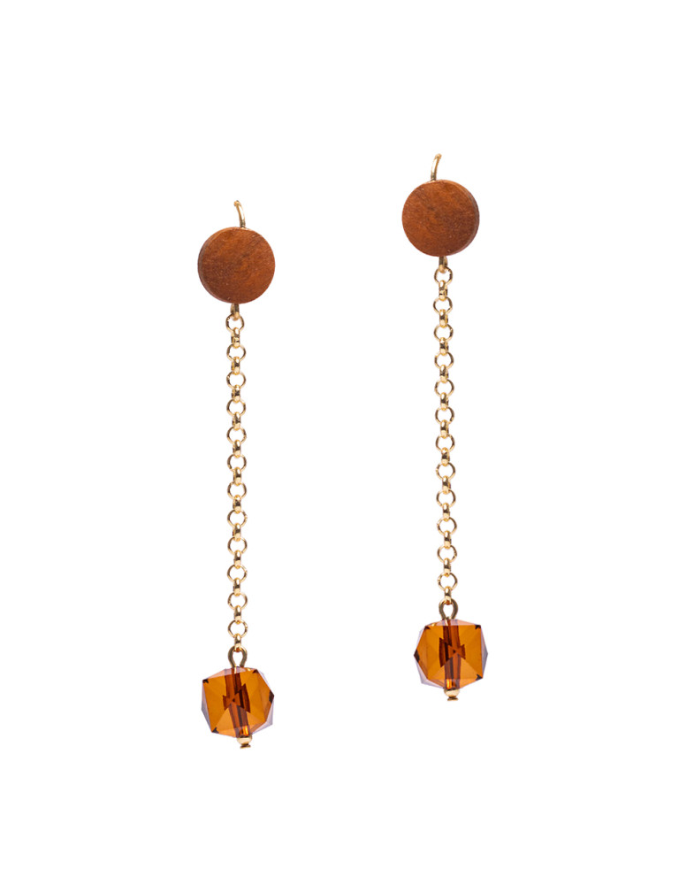 Brinco Dourado Cubo Com Corrente
