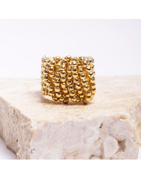 Anel Dourado Bolinhas Entrelaçadas