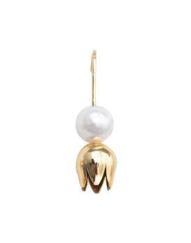 Brinco Dourado Pérola Com Tulipa