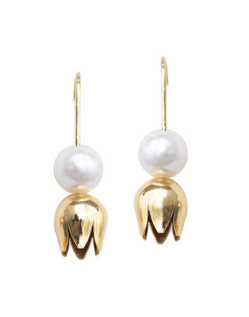 Brinco Dourado Pérola Com Tulipa