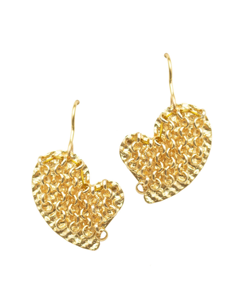 Brinco Dourado Coração Com Correntes