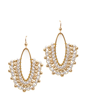Brinco Dourado Elipse Com Bolinhas E Pérolas Peroladas