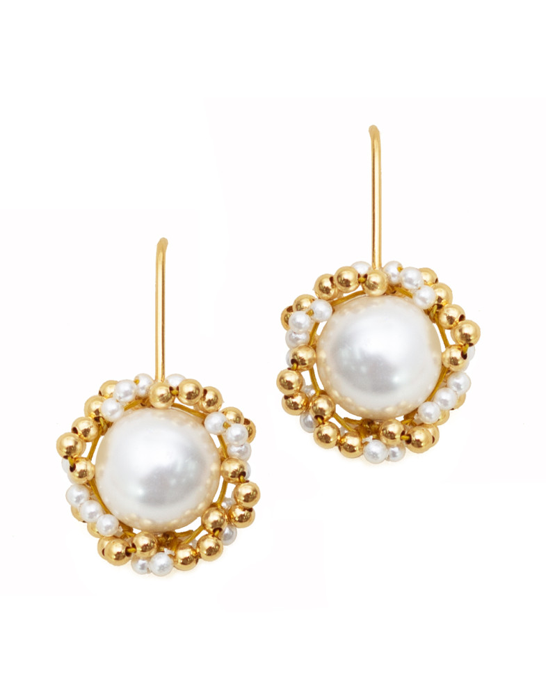 Brinco Dourado Bailarina Pérola E Bolinha