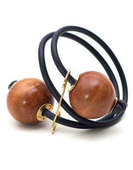 Pulseira Dourada Com Bolas De Madeira