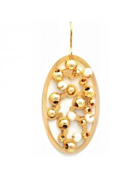 Brinco Dourado Oval Pérola E Bolinhas Douradas