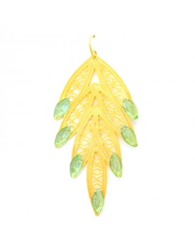 Brinco Dourado Folhas Com Resina