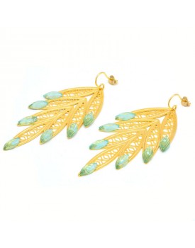 Brinco Dourado Folhas Com Resina