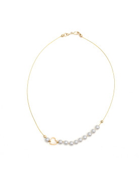Colar Dourado Pérola Coração