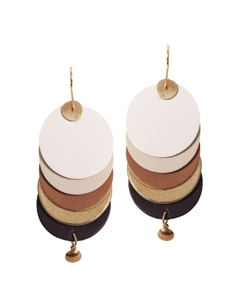 Brinco Dourado Frigideira Em Couro