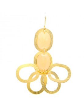 Brinco Dourado Com Resina Oval Champanhe