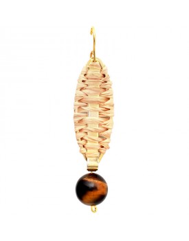 Brinco Dourado Caseado De Palha Com Olho De Tigre