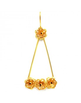 Brinco Dourado Triângulo Com Flores