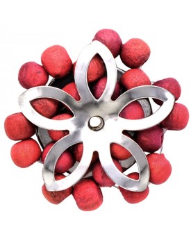 Brinco Prateado Flor 5 Pétalas Bola Madeira