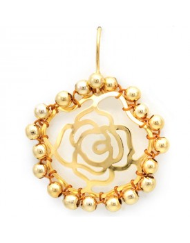 Brinco Dourado Rosa Média Com Bolinhas