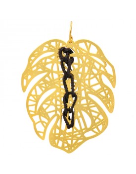Brinco Dourado Folha Larga Com Silicone