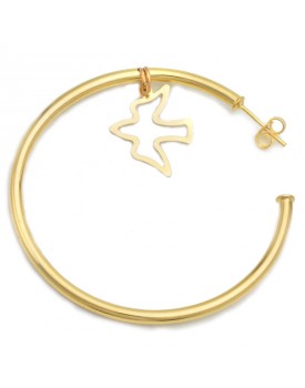 Brinco Dourado Argola Com Pomba Vazada