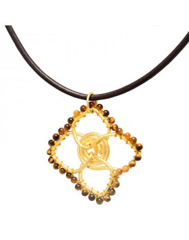 Colar Dourado Trevo Caseado Com Olho De Tigre