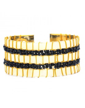 Pulseira Dourada Com Miçangas Pretas