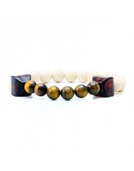 Pulseira Masculina Com Bolinhas River Stone E Olho De Tigre