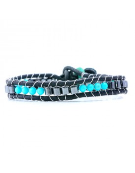 Pulseira Masculina Donuts Turquesa Com Hematita