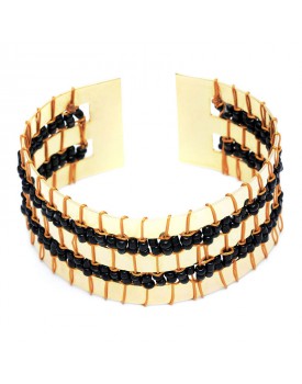 Pulseira Dourada Com Miçangas Pretas