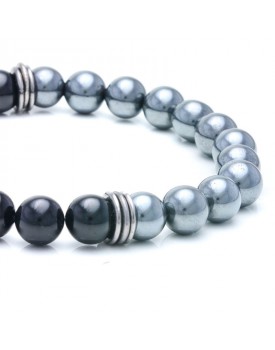 Pulseira Masculina Com Bolinhas Ágata Negra E Hematita