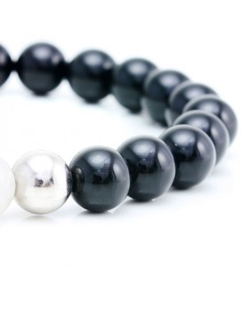 Pulseira Masculina Com Bolinha Ágata Negra E Quartzo