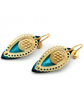 Brinco Dourado Chaton Azul Gota