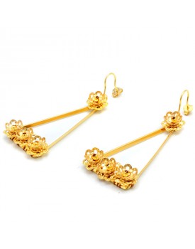 Brinco Dourado Triângulo Com Flores