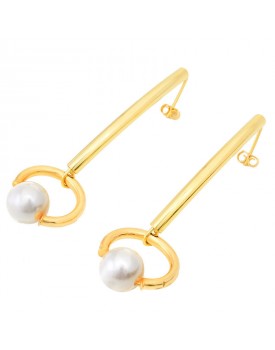Brinco Dourado Com Argolas E Pérola