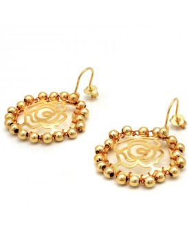 Brinco Dourado Rosa Média Com Bolinhas