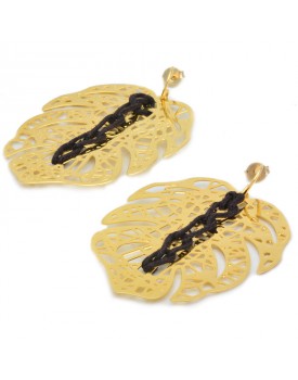 Brinco Dourado Folha Larga Com Silicone