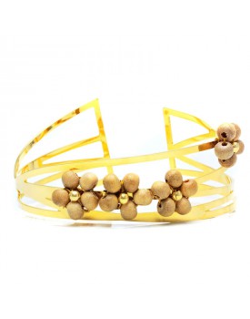 Pulseira Dourado Com Bolinhas De Pau Marfim