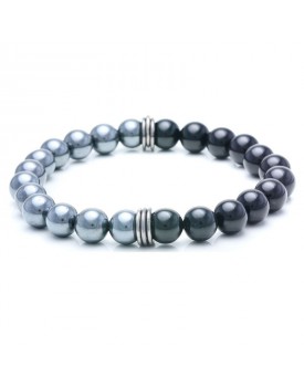 Pulseira Masculina Com Bolinhas Ágata Negra E Hematita