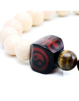 Pulseira Masculina Com Bolinhas River Stone E Olho De Tigre