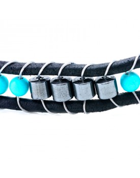 Pulseira Masculina Donuts Turquesa Com Hematita