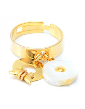 Anel Dourado Disco De Madrepérola