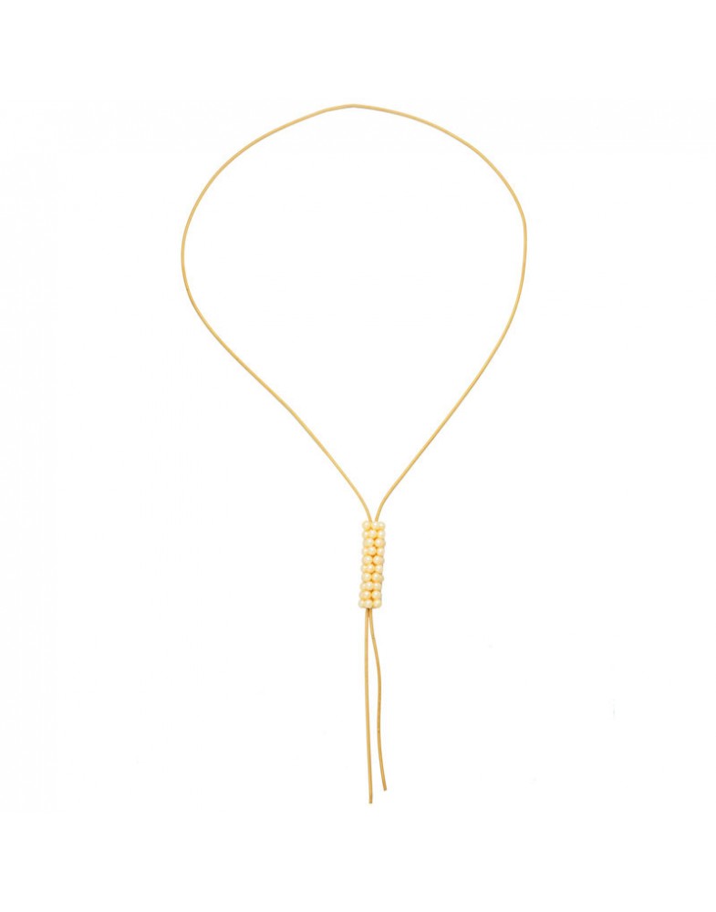 Colar Dourado Cacho De Pérolas De Resina Creme