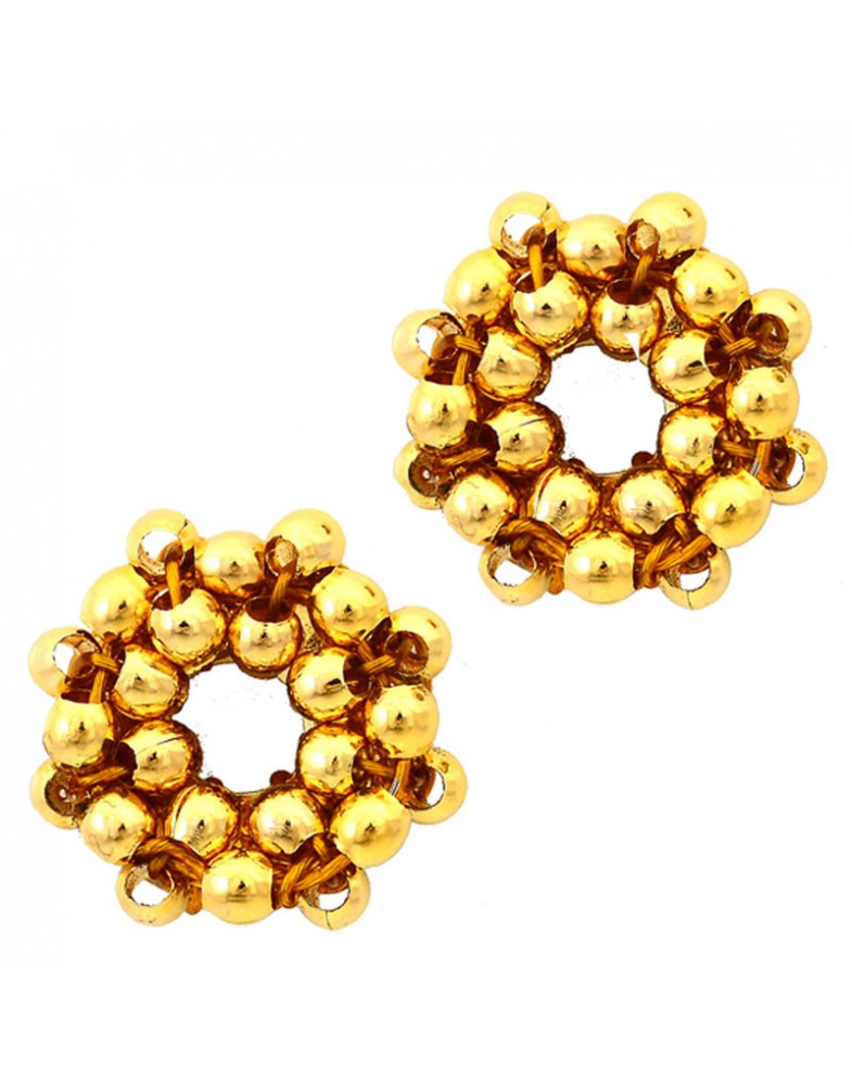 Brinco Dourado Disquinho De Bolinhas