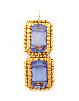 Brinco Dourado Retângulos Caseados Com Bolinhas E Pastilha De Resina Azul Royal