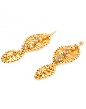 Brinco Dourado Folhas Caseadas Com Bolinhas