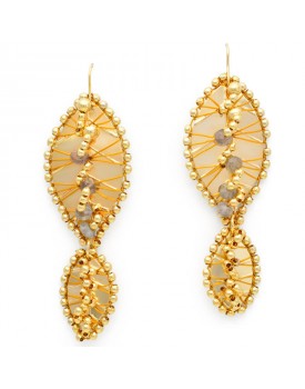 Brinco Dourado Folhas Caseadas Com Bolinhas