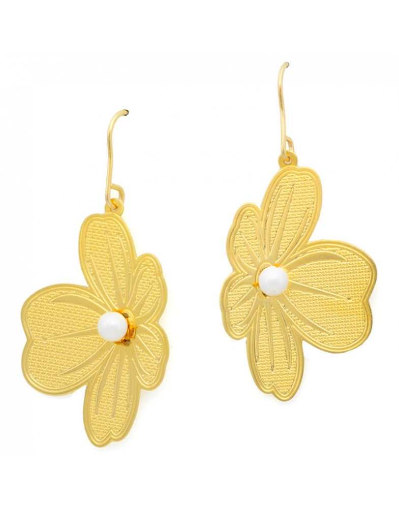 Brinco Dourado Trevo 4 Folhas Com Pérola
