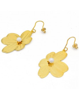 Brinco Dourado Trevo 4 Folhas Com Pérola