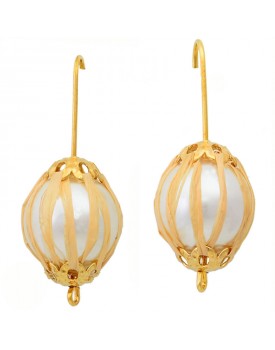 Brinco Dourado Pérola Trançada Com Palha